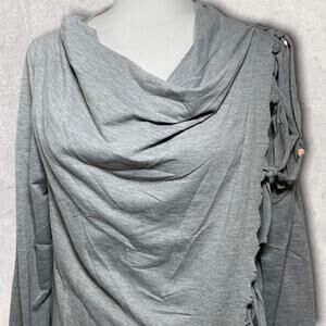 BOUTIQUE CARDIGAN TASSEL FRINGE SHIRT GRAY MEDIUM